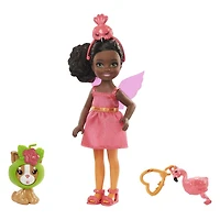 Barbie Club Chelsea Dress-Up Doll in Flamingo Costume, 6-inch Brunette with Pet Kitten and Accessories
