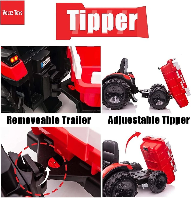 Voltz Toys Tracteur agricole avec pelle, pelleteuse et remorque