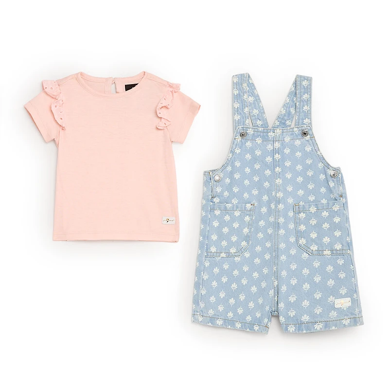 7 For All Mankind Ensemble De 2 Pièces En Denim Rose 4T