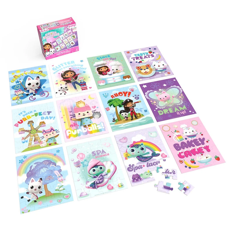Gabby's Dollhouse, Coffret de 12 puzzles de 24 pièces, 48 pièces et 100 pièces