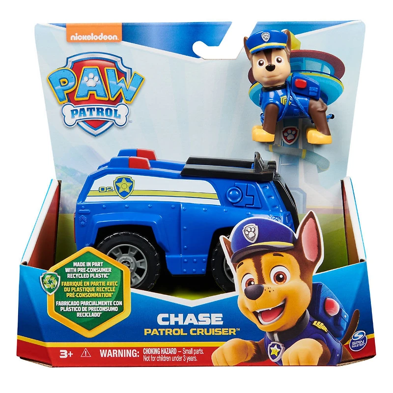 PAW Patrol, Chase Patrol Cruiser, Véhicule avec figurine articulée à collectionner, jouets respectueux de la planète