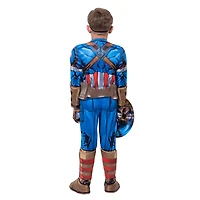 Marvel's Captain America Deluxe Youth Costume Taille Petit - Combinaison Musculaire Avec Motif Imprimé Et Rembourrage En Polyfill Plus Casque 3D, Gants Et Bouclier