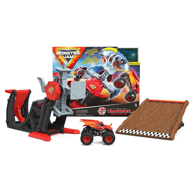 Monster Jam, Coffret Monster truck Bakugan Dragonoid Stunt Dial Set officiel en métal moulé à l'échelle 1:64