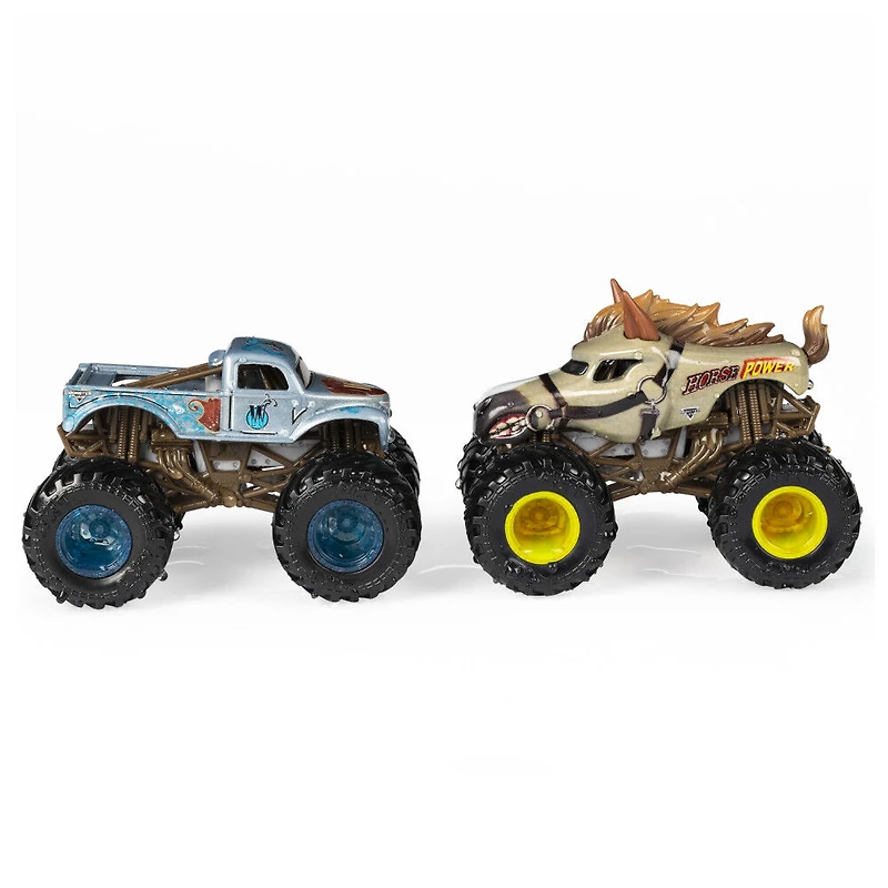 Monster Jam, Monster trucks Horse Power vs Whiplash officiels qui changent de couleur en métal moulé, échelle 1:64