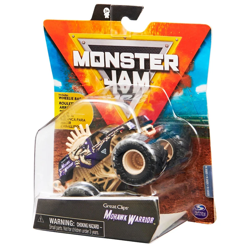 Monster Jam, Monster truck Mohawk Warrior officiel, véhicule en métal moulé, série Bone Yard Trucks, échelle 1:64