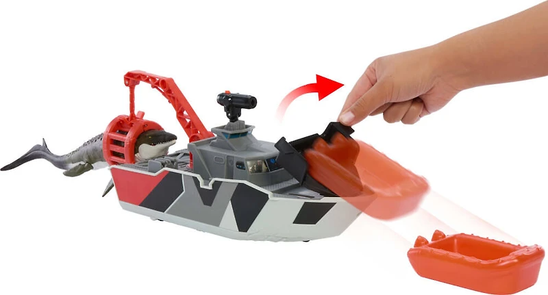 Matchbox Jurassic World Mosasaurus Rescue Action Boat Playset with Ship, Dino, Toy Car & Missiles