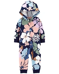 Carter's Floral Hooded French Terry Jumpsuit Navy