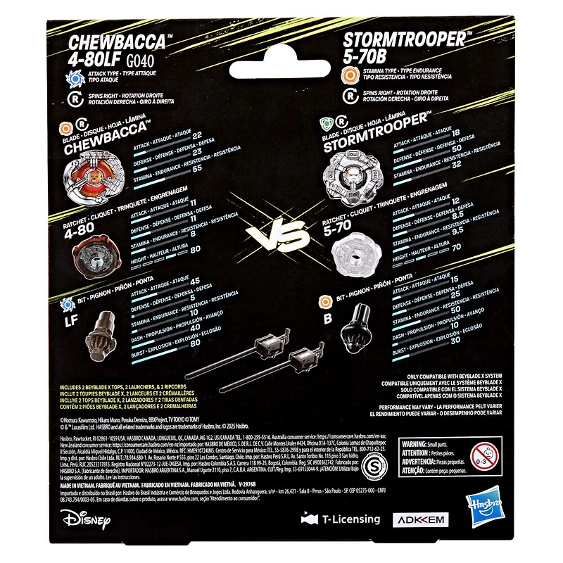 Collaboration Beyblade X et Star Wars, Chewbacca 4-80LF contre Stormtrooper 5-70B - Notre exclusivité
