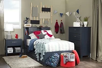 Ulysses Tête de lit bibliothèque avec portes coulissantes Simple Myrtille