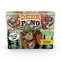 Deer Pong avec tête de chevreuil parlante et musique, inclut 6 gobelets et 6 balles (Version française)