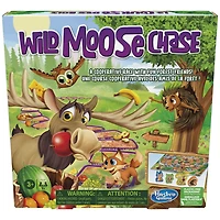 Jeu La course des bois, jeu préscolaire coopératif à thème forestier, pour enfants, inclut 4 pions en bois