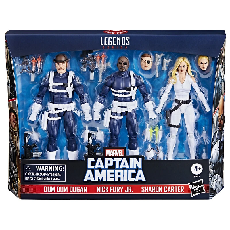 Marvel Legends Series S.H.I.E.L.D. Nick Fury Jr., Sharon Carter, and Dum Dum Dugan Action Figures