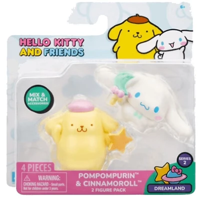 Hello Kitty et ses amis, ensemble de 2 figurines : Pays des rêves - Cinnamoroll Lollipop et Pompompurin Star