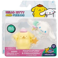 Hello Kitty et ses amis, ensemble de 2 figurines : Pays des rêves - Cinnamoroll Lollipop et Pompompurin Star