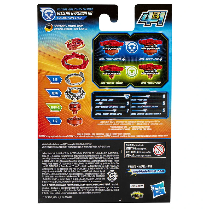 Beyblade Burst QuadStrike Stellar Hyperion H8 Spinning Top Starter Pack, Battling Game Top Toy Set with Launcher