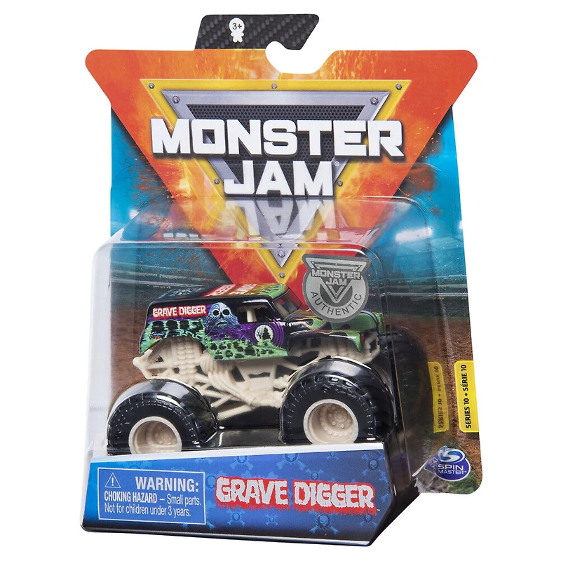 Monster Jam, Monster truck Grave Digger, véhicule en métal moulé, série Bone Yard Trucks, échelle 1:64