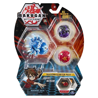  Bakugan, Starter Pack 3 personnages, Aquos Webam, Créatures transformables à collectionner