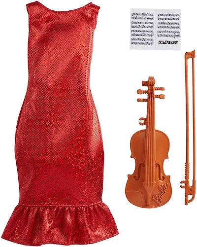 Coffret Tenue ​Barbie, vêtements de carrière de violoniste pour la poupée Barbie, avec robe, violon, archet et partition