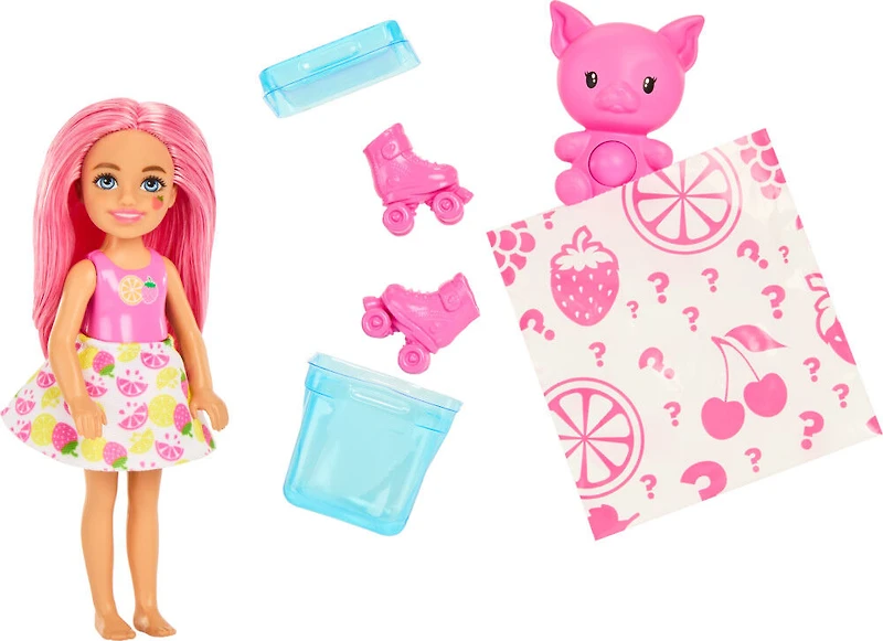 Barbie Pop Reveal Fruit Series Chelsea Doll with 5 Surprises Including Pop-It Pet, Scent & Color Change (Styles May Vary)