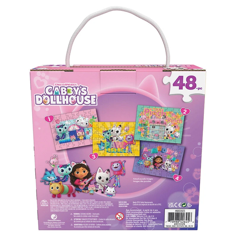 Gabby's Dollhouse, 4 Jigsaw Puzzle Bundle 48-Piece Easy Cartoon Netflix Original Show with Portable Rope Gift Box,