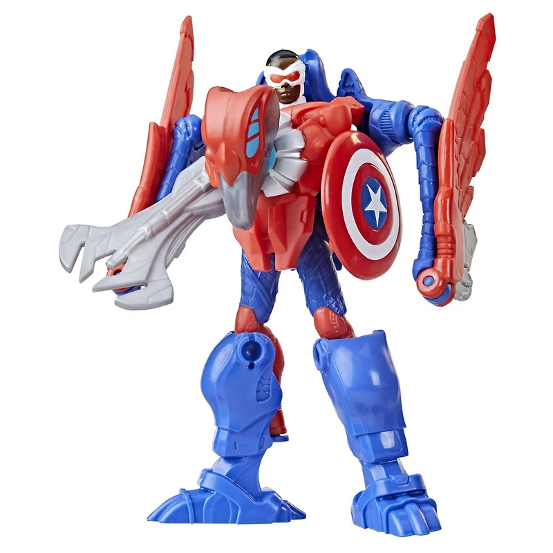 Marvel Mech Strike Mechasaurs, figurine Captain America (10 cm) avec Redwing Mechasaur