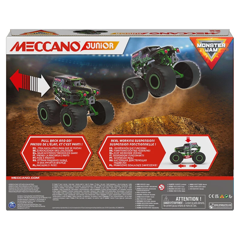Meccano Junior, Kit de construction STEM, Monster truck Monster Jam Grave Digger officiel avec moteur à rétrofriction
