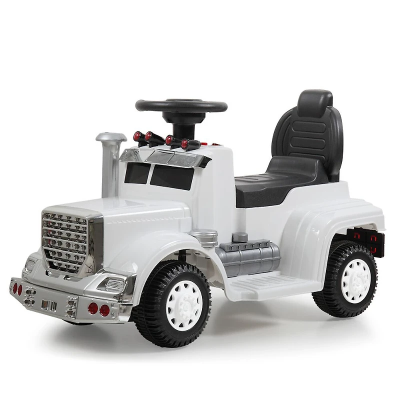 KidsVip 6V Enfants at Tout-Petits Big Rig Monter sur la Voiture de Poussée de Camion Voiture Eléctrique avec Commande à Distance - Blanc - Édition anglaise