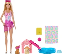 Barbie-Coffret Piscine des Chiots-poupée, 2chiots et 6accessoires