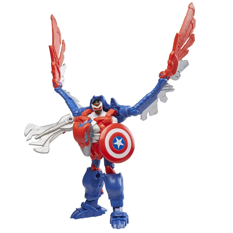Marvel Mech Strike Mechasaurs, figurine Captain America (10 cm) avec Redwing Mechasaur