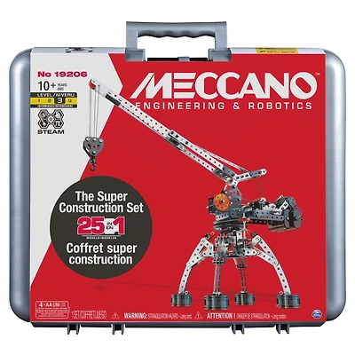 Meccano, Ensemble de construction motorisé Super Construction 25 en 1, Jouet éducatif STEAM, 638 pièces