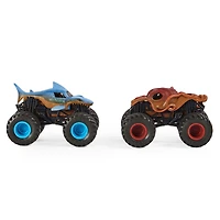 Monster Jam, Coffret de 2 monster trucks officiels en métal moulé Megalodon vs. Octon8er qui changent de couleur, échelle 1:64
