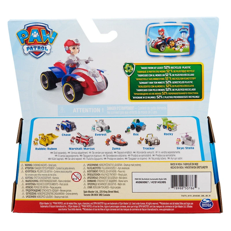 PAW Patrol, Ryder's Rescue ATV, Toy Vehicle with Collectible Action Figure, Sustainably Minded Kids Toys