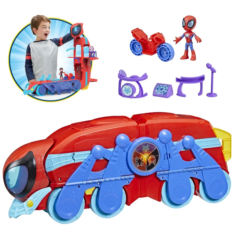 Spidey et ses Amis Extraordinaires, quartier général Arachno-mobile 2 en 1, jouet préscolaire avec sons et lumières, 60 cm de haut