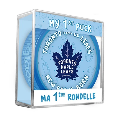 Logo du nouveau fan des Toronto Maple Leafs de la LNH sur une rondelle bleue dans un cube