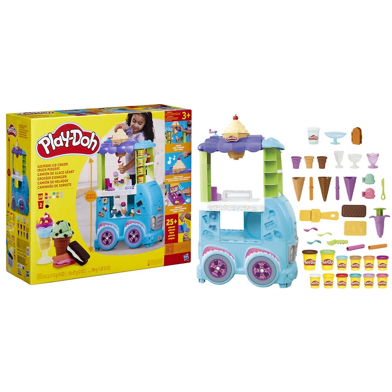 Play-Doh Kitchen Creations Ultimate Ice Cream Truck Playset, Jumbo Kitchen Food Truck Toy for Kids 3 Years and Up with 27 Accessories, 12 Cans, Realistic Sounds