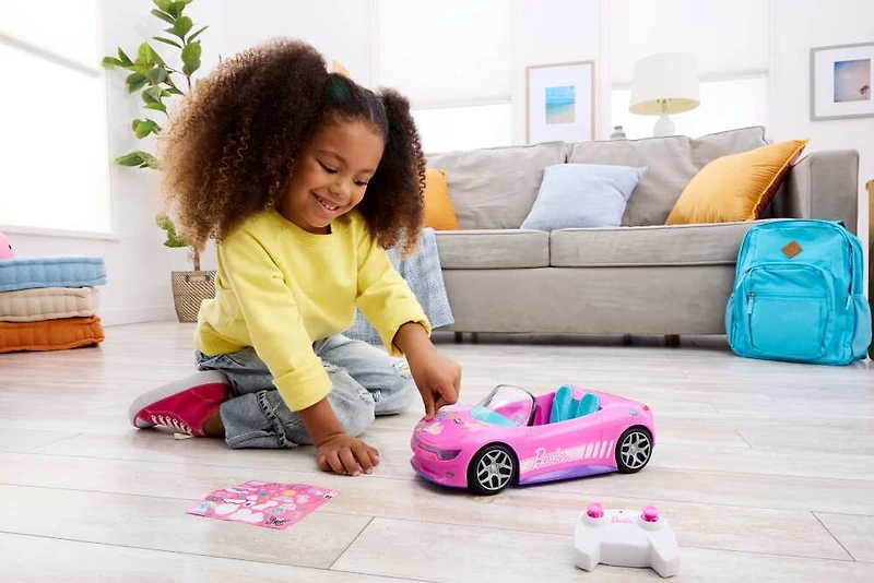 Hot Wheels RC Barbie Convertible, Battery Powered Remote Control Toy Car, Fits 2 Barbie Dolls