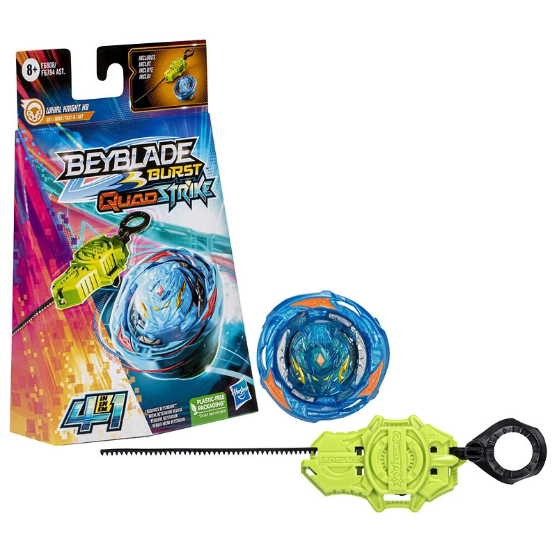 Beyblade Burst QuadStrike Whirl Knight K8 Spinning Top Starter Pack,Battling Game Top Toy Set with Launcher