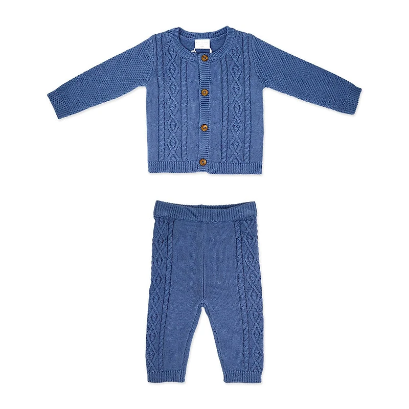 Rock a bye Baby Knit Cardigan and Trouser: Denim Blue 0-3M