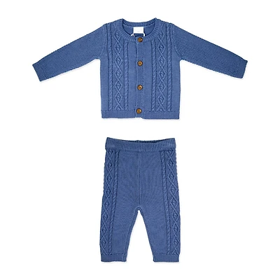 Rock a bye Baby Knit Cardigan and Trouser: Denim Blue 0-3M