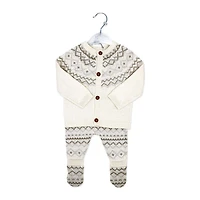 Rock a Bye Baby Knit Cardigan Footed Set: Cream Fairisle 0-3M