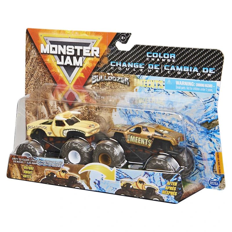 Monster Jam, Coffret de 2 monster trucks officiels en métal moulé Grandma Grave Digger vs. Team Meents  qui changent de couleur, échelle 1:64