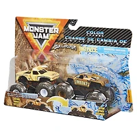 Monster Jam, Coffret de 2 monster trucks officiels en métal moulé Grandma Grave Digger vs. Team Meents  qui changent de couleur, échelle 1:64