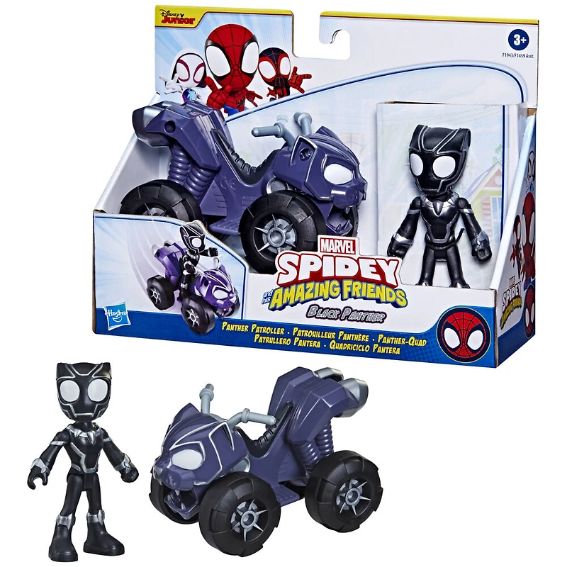 Marvel Spidey and His Amazing Friends Black Panther Action Figure And Panther Patroller Vehicle
