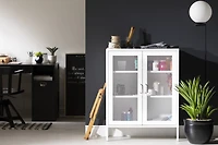 Crea Meuble de rangement avec portes grillagées en métal Blanc solide