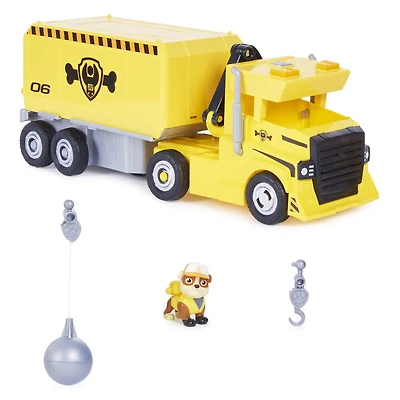 PAW Patrol, Camion 2-en-1 transformable X-Treme Truck de Ruben avec excavatrice, grue, sons et lumières, figurines