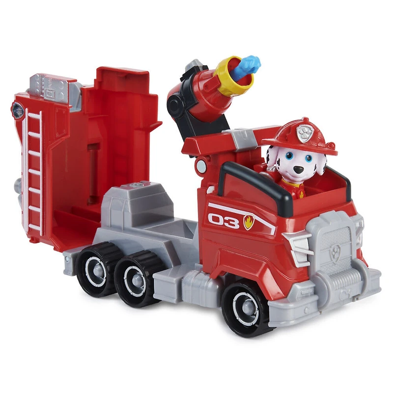 PAW Patrol, Camion de pompier transformable de luxe du film avec figurine Marcus articulée à collectionner
