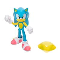   Figurine de 4 pouces Sonic - Sonic moderne (NEON) avec Émeraude de chaos jaune comme accessoire