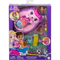 Polly Pocket Hedgehog Mom & Baby Purse Playset with 2 Dolls & 16 Accessories Including Pets