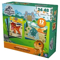 Jurassic World, Coffret de 12 puzzles de 24 pièces et 48 pièces pour enfants, puzzles dinosaure