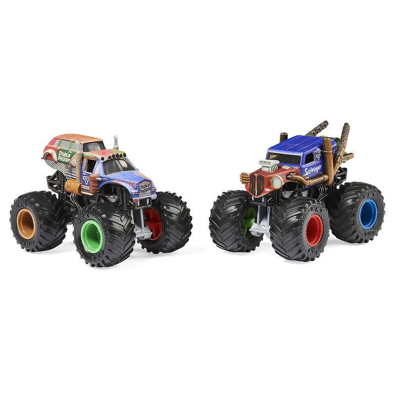 Monster Jam, Monster trucks officiels en métal moulé Salvager Vs. Double Decker Die-Cast, échelle 1:64